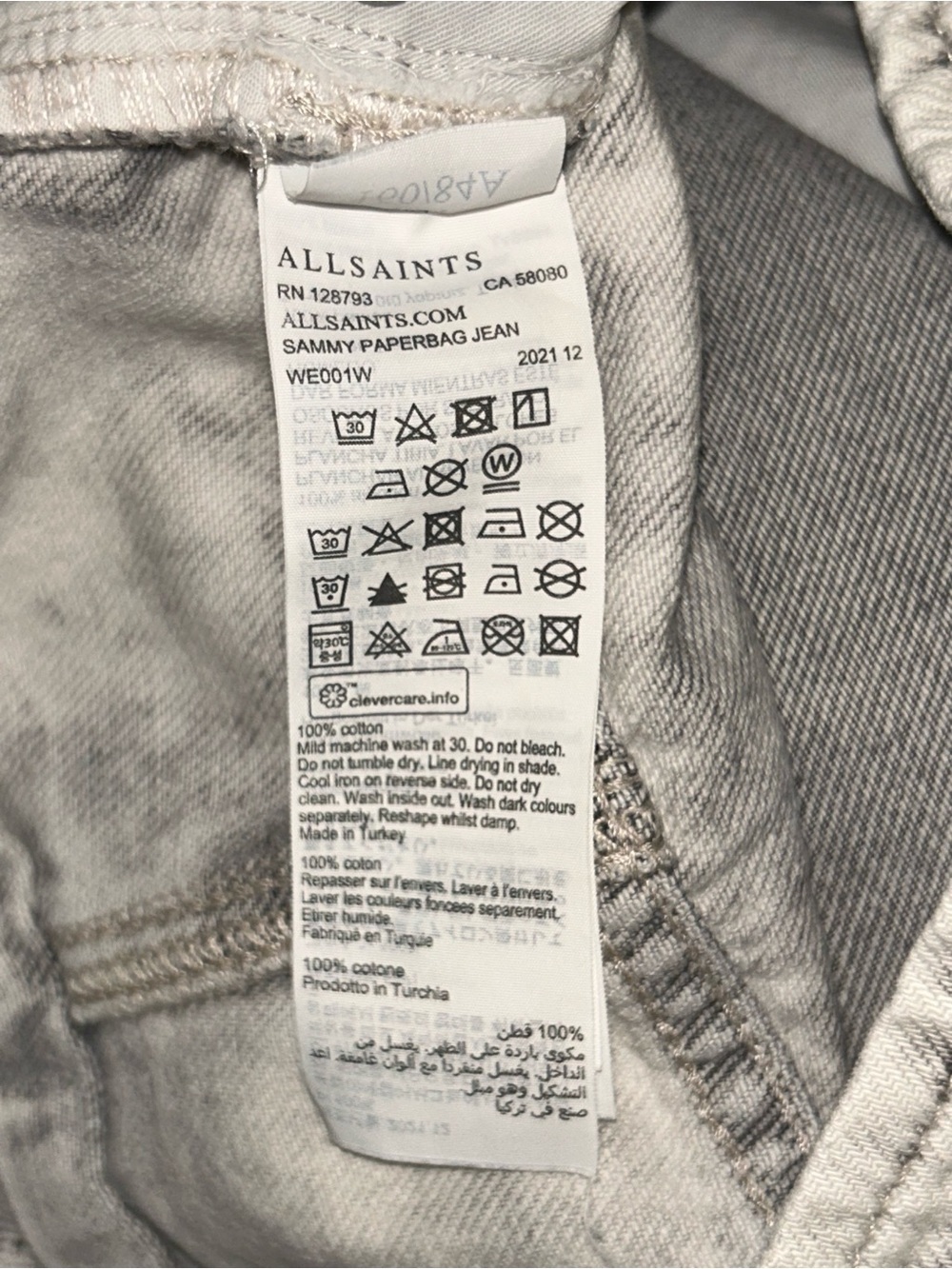 AllSaints Women’s Acid-Wash paper bag Light Gray Boyfriend Jeans - Picture 3 of 7